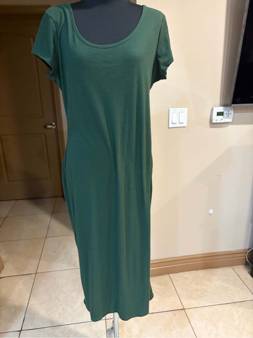Casual Scoop Neck Green Maxi Dress